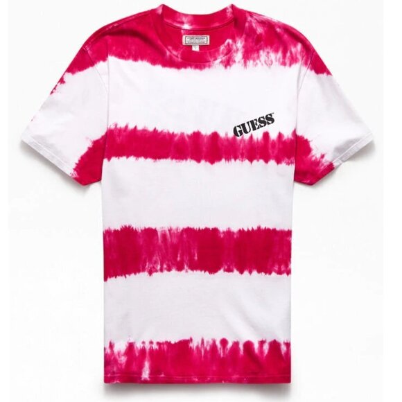GUESS Stripe Pink & White Tie-Dyed Logo T-Shirt - Picture 2 of 11